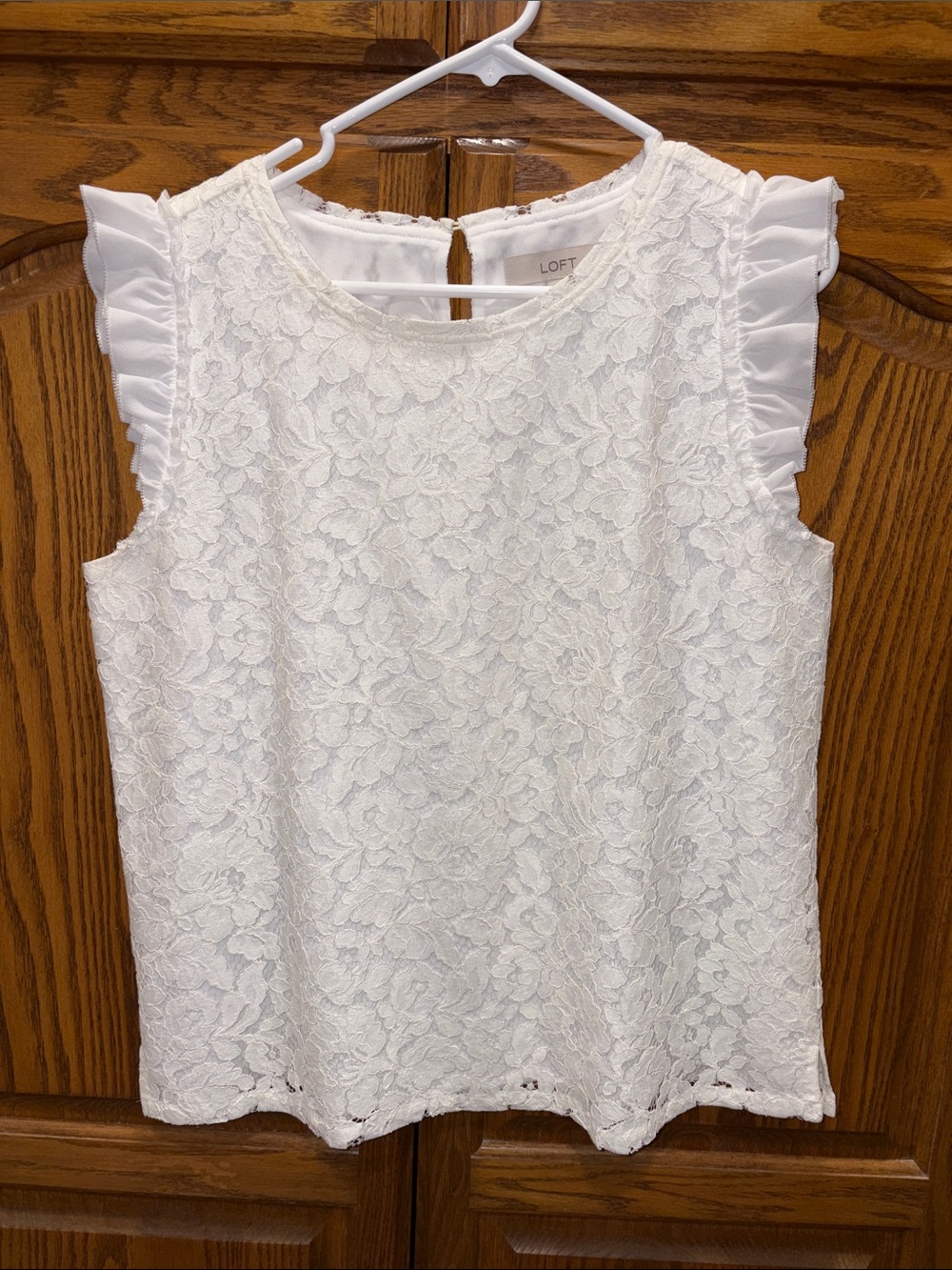 LOFT White Lace Ruffle-Sleeve Camisole